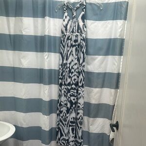 Black and White Sleeveless Halter Sundress for Resort Wear